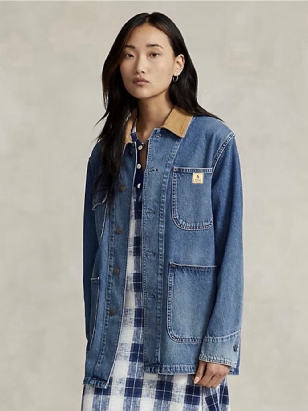 NWT Polo Ralph Lauren Denim Utility Chore Jacket Corduroy Collar Size XXL Womens